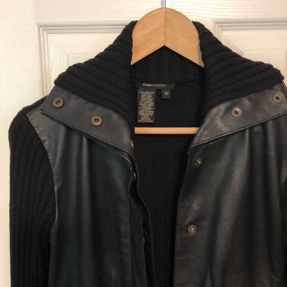 BCBGMAXAZRIA - leather/sweater bomber jacket - Picture 2 of 6
